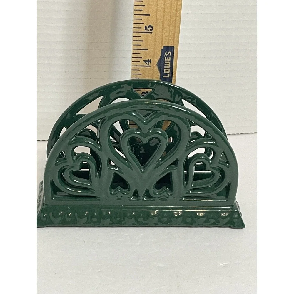 Vintage Green Ornate Heavy Metal Wrought Iron Napkin Holder/Letter Holder Hearts
